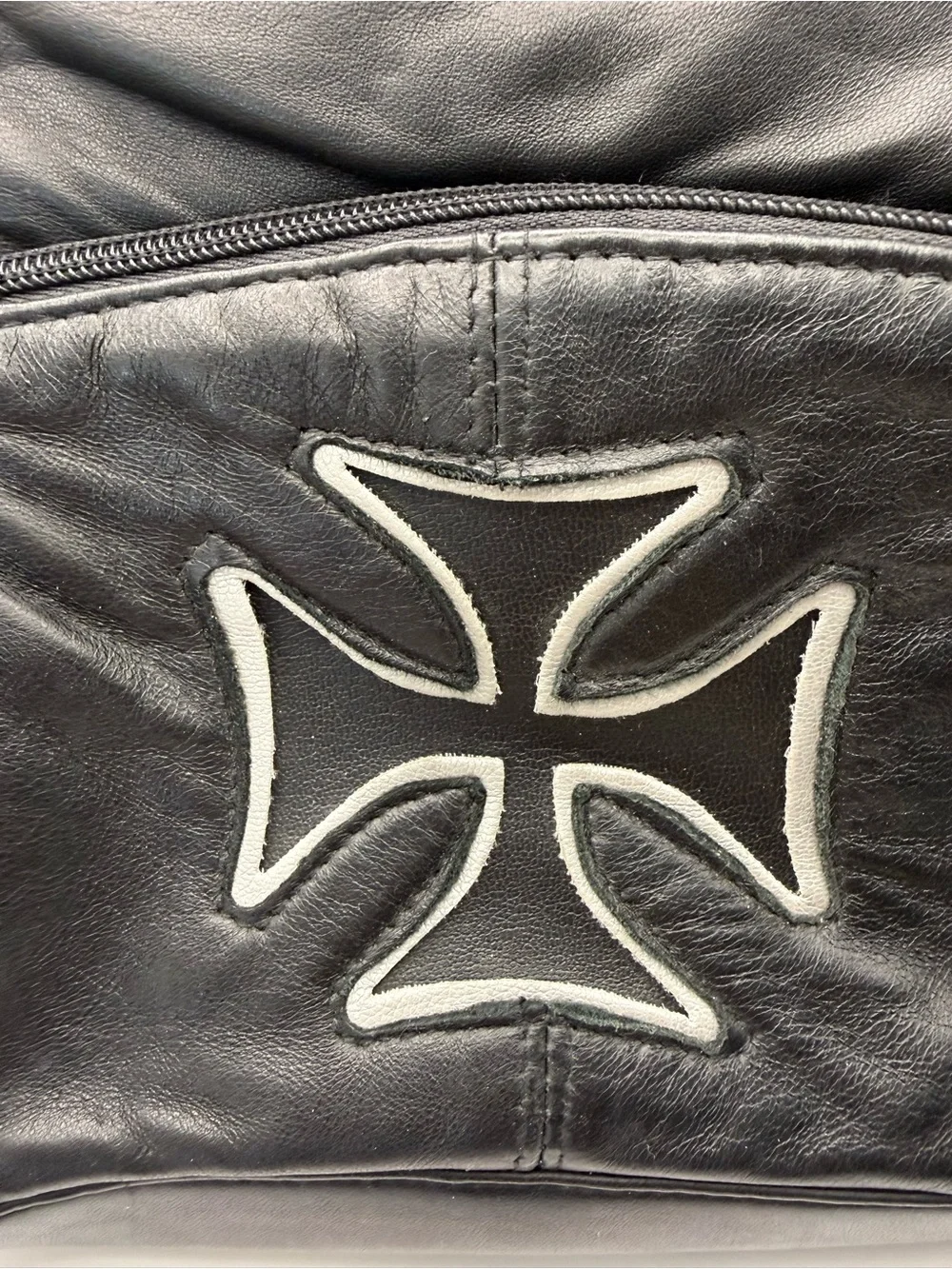 Black Leather Cross Accent Sling Bag / Backpack